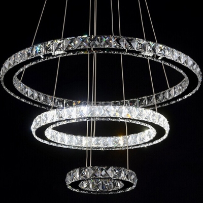 modern led crystal chandelier light fixture for living room dining room decorative hanging lamp diamond 3 rings chandeliers