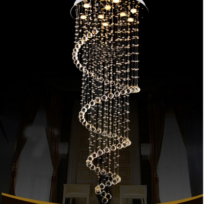 modern led crystal chandelier lighting fixtures for stair decoration long spiral staircase hanging rain drop pending lamp