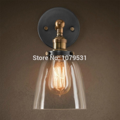 vintage industrial edison wall lamp with e27 bulb light rh loft rare clear glass lampshade wall light 110v-220v [loft-lights-7680]