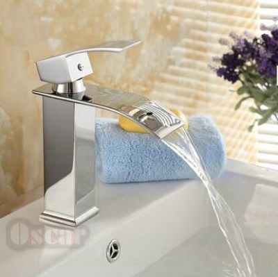 waterfall faucet bathroom sink mixer tap faucet single handle chrome finish solid brass material