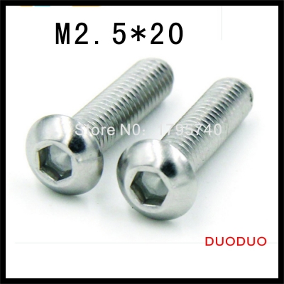 100pcs iso7380 m2.5 x 20 a2 stainless steel screw hexagon hex socket button head screws