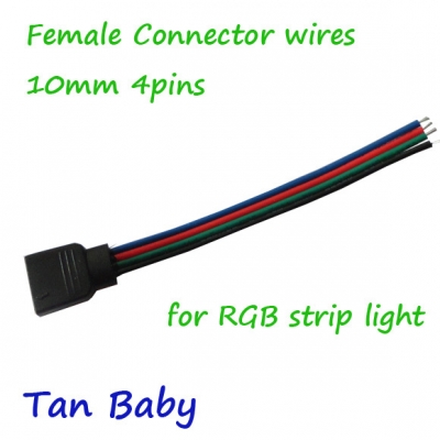 100pcs/lot female led strip connector with 10mm cable for rgb 5050 smd led strip light no need soldering,whole