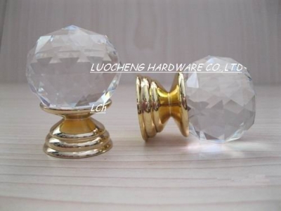 10PCS/LOT FREE SHIPPING DHL CLEAR CUT CRYSTAL CABINET KNOB WITH K-GOLD FINISH BRASS BASE