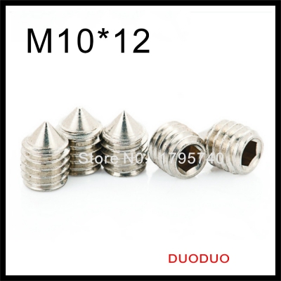 10pcs din914 m10 x 12 a2 stainless steel screw cone point hexagon hex socket set screws [point-hexagon-hex-socket-set-screws-1816]