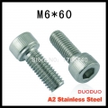 20pc din912 m6 x60 screw stainless steel a2 hexagon hex socket head cap screws