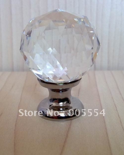20pc/lot Free shipping D30mmxH42mm brass base multi-faceted cutting crystal glass kitchen knob