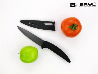 BERYL 4" Fruit Vegetable ceramic knife with Scabbard + retail box,2 colors Curve handle Black blade 1PCS/lot
