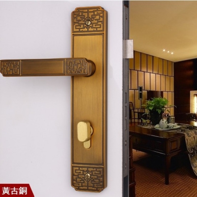 Chinese antique LOCK Yellow bronze Door lock handle door levers out door furniture door handle Free Shipping(3 pcs/lot) pb24