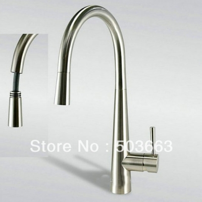 Free Ship Pull Out Style Brushed Nickel Bathroom Basin Sink Mixer Tap CM0200