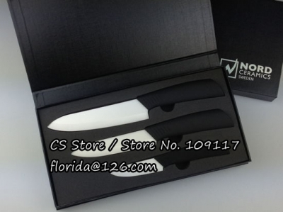 High Quality 3pcs Sets White Blade Ceramic Kitchen Knife Set Non-slip Black Handle #S004 via DHL