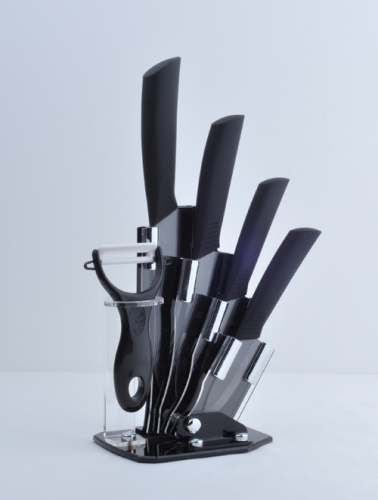 Kitchen New 3" 4" 5" 6" inch Black Handle Paring Fruit Utility Chef Ceramic Knife Set + Peeler + Holder Free Shipping