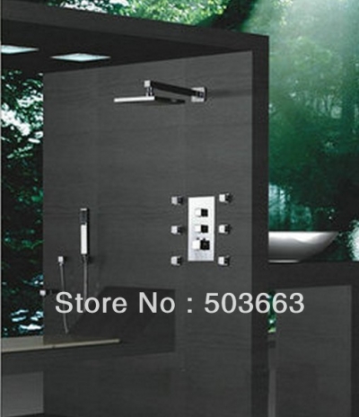 Luxury Square Brass Thermostatic Massage Shower Faucet Set CM0568