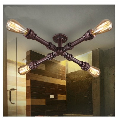 copper american vintage loft wrought iron water pipe ceiling lights for lounge restaurant surface mounted lighting fixture