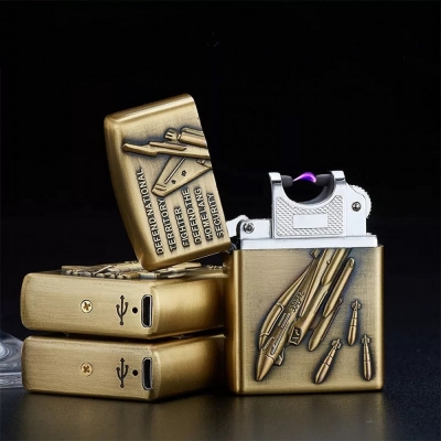 creative usb charging pulsed arc lighter windproof flameless metal bronze relief cigarette electronic lighters