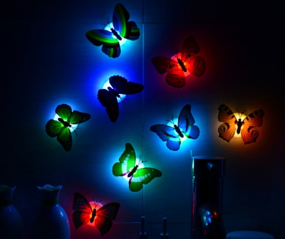 ems 24pcs/lot new colorful butterfly led night light festival holiday party color changable