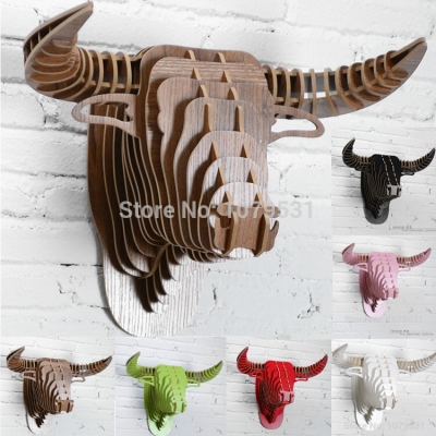 nordic decorative wood carving bull head wall hanging animals head home decoration,wood carved cowboy head,bison head sculpture