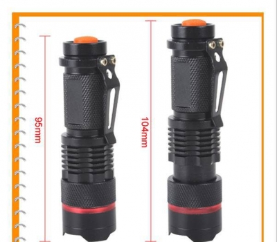 10pcs! 93mm mini 300 lumen cree q5 led zoomable flashlight torch pocket portable zoom flash light with clip 3 modes [others-78]