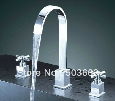 3 Hole Two Handle Chrome Finish Brass Faucet Mixer Tap Bathroom Bathtub Faucet Two Handle Chrome Finish Vanity Faucet L-1607