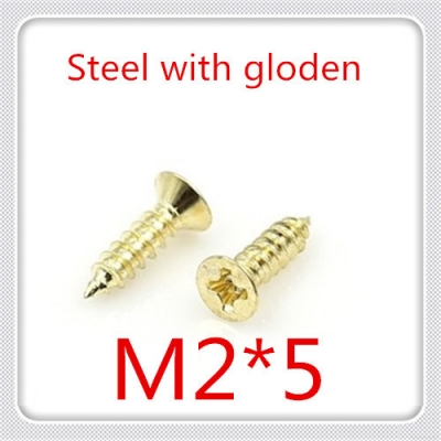 400pcs/lot m2*5 steel with brass gloden jewelry box metal self tapping screw screw computer case screws
