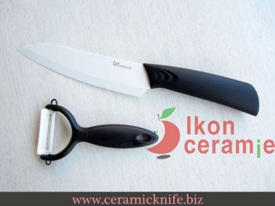 6.5"Ikon Ceramic Knife/Chef's Knife/Utility Knife,white blade,black straight handle+Free Peeler(Free Shipping)