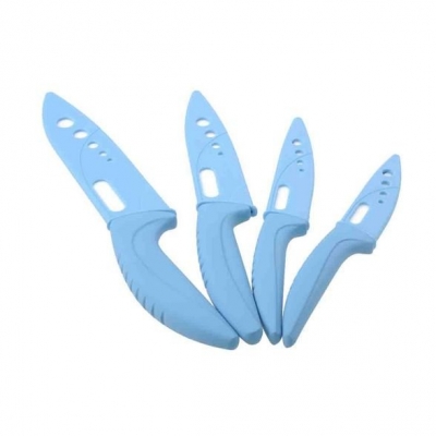 Blue 3"+4"+5"+6" Kitchen Chef Vegetable Fruit Ceramic Knife Knives Set with Blade Guard Protector