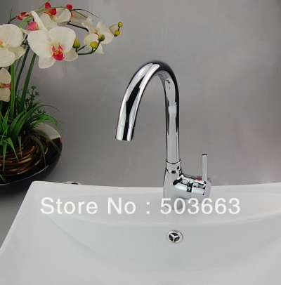 Contemporary Classic Chrome Finish Single Hole Installation Center set Kitchen Sink Faucet D-0114