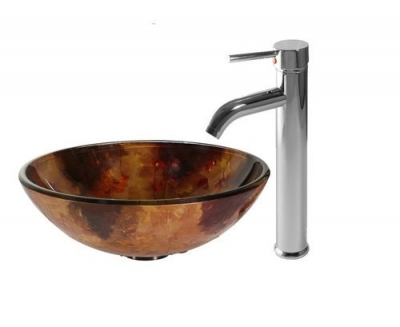 Fire orange Washbasin Tempered Glass Sink combine Brass Faucet set CM0107