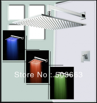 Luxury 8" Square Rainfall Led Shower Head+Control Value Shower Faucet Set Vanity Faucet Contemporary Shower L-3815 [Shower Faucet Set 2102|]