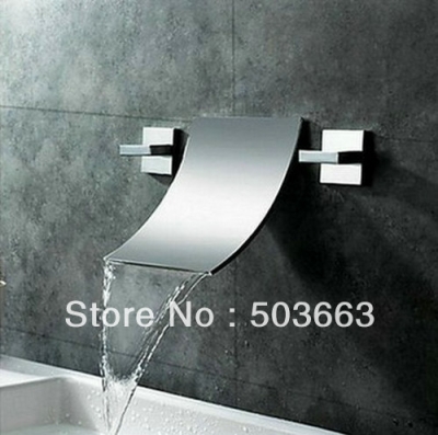 New Chrome 3pcs Waterfall Spout With Taps Mixer Faucet Wall Mounted 4 Bath Tub S-672