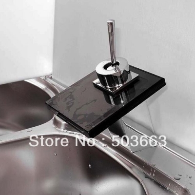 Single Handle Black Glass Waterfall Bathroom Big Spray Basin Mixer Tap Faucet Vanity Faucet Basin Mixer Tap Faucet L-1606