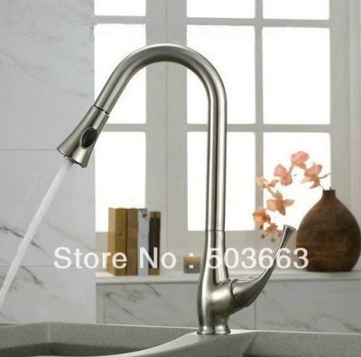 Wholesale Single Handle Swivel Brushed Nickle Kitchen Brass Faucet Basin Sink Pull Out Spray Mixer Tap S-743
