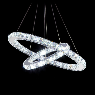 modern two circles led crystal chandelier light fixture vanity pendingt with dia d400+d200xh650 diamond ring lamp