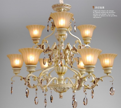 new type modern iron chandelier with 9 lights crystal pendants droplight for el bedroom, two layer dia 910mm