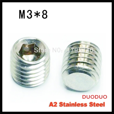100pcs din913 m3 x 8 a2 stainless steel screw flat point hexagon hex socket set screws