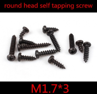 100pcs/lot m1.7*3 1.7mm steel with black oxide phillips round pan head self tapping screw [screw-656]