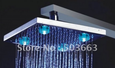 3 Colors Free Ship 12'' Square Beautiful LED Faucet Bathroom Chrome Shower Head CM0061