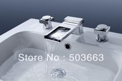 3PCS Bathtub Basin Sink Waterfall Spout Mixer Tap Chrome Faucet Set YS-5186