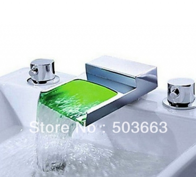 Beautiful Free ShipLED Waterfall Bathroom Bathtub Basin Sink Mixer Tap 3 Pieces Faucet Set CM00043