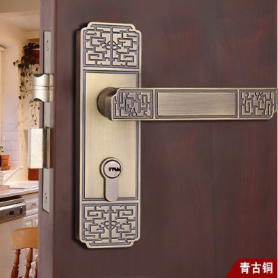 Chinese antique LOCK Antique brass ?Door lock handle ?Double latch (latch + square tongue) Free Shipping(3 pcs/lot) pb09 [DOOR LOCK-Green bronze 63|]