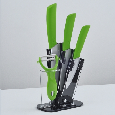 Kitchen Green Handle Ceramic Knife Set 4" + 5" + 6" + Peeler + Holder Free Shipping