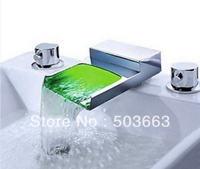 LED Waterfall Bathroom Bathtub Basin Sink Mixer Tap 3 Pieces Faucet Set L445