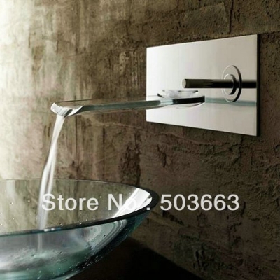 New Glass Spout Nickel Brushed Wall Mounted Bathtub Faucet Bathroom Mixer Tap L-0101