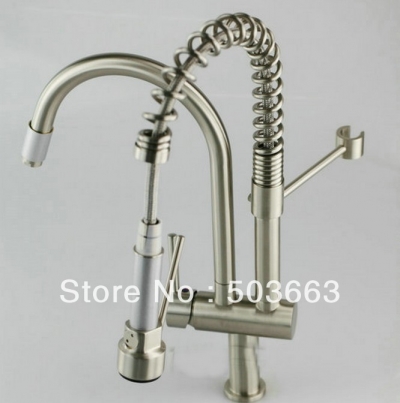 New Nickel Brushed Double Water Spout Pull Out Kitchen Sink Mixer Tap Faucet K-5525