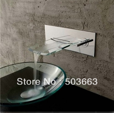 Nickel Brushed Square Bath Bathroom Wall Mounted Waterfall Glass Tray Faucet S-582