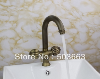Tall 11 Inch Double Handle Antique Brass Bathroom Basin Sink Faucet Vanity Mixer Tap Crane S-153