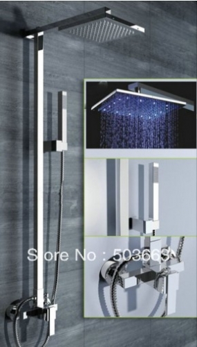 Wholesale 12" LED Rainfall Shower head+ Arm+Control Valve+Hands Pray Shower Faucet Set S-669