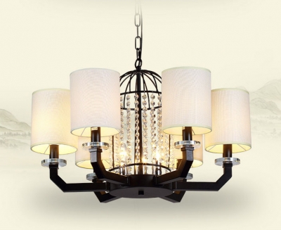 american style country led wrought iron chandelier with fabric lampshade crystal e27 6/8 lamp holder russia
