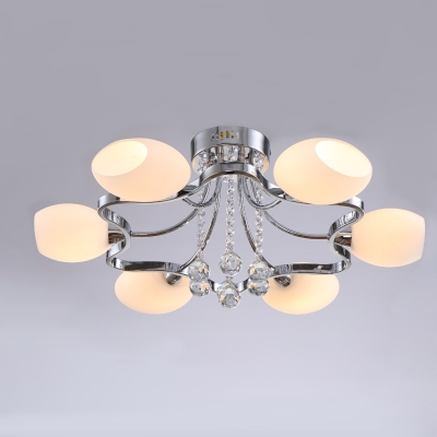 modern glass ceiling light 6 lights e14 base with decorative rgb led chrome finish flush mount ceiling lamp for living room