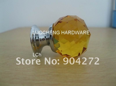 20PCS/LOT FREE SHIPPING 30MM AMBER CRYSTAL KNOB WITH CHROME ZINC BASE [Crystal Cabinet Knobs 192|]