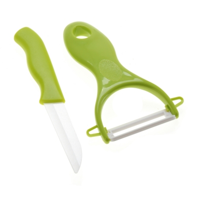 3" Chic Chefs Horizontal Ceramic Knife + Peeler Set-Green